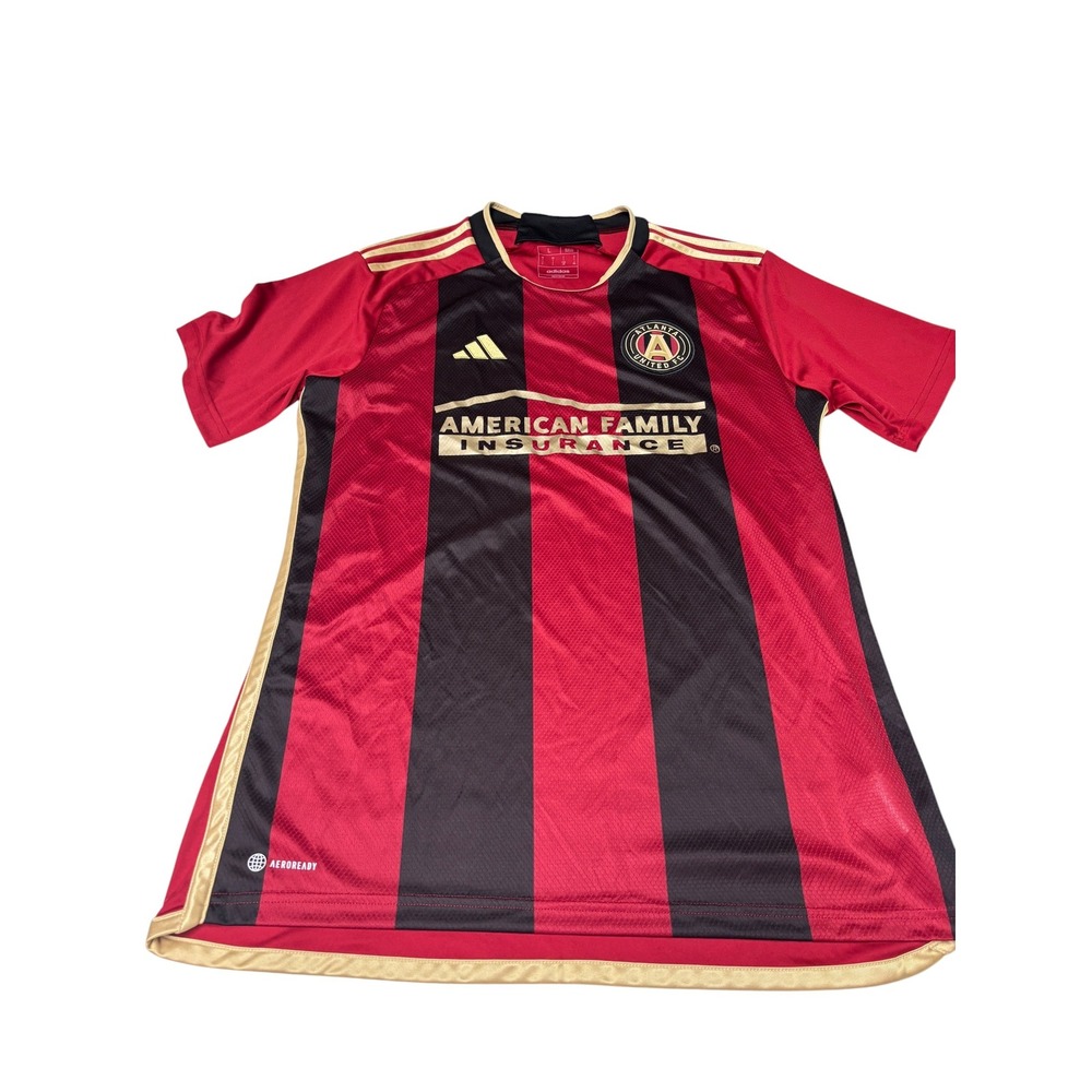 Adidas Atlanta United FC Soccer Jersey Mens Large Red Black Striped Aeroready